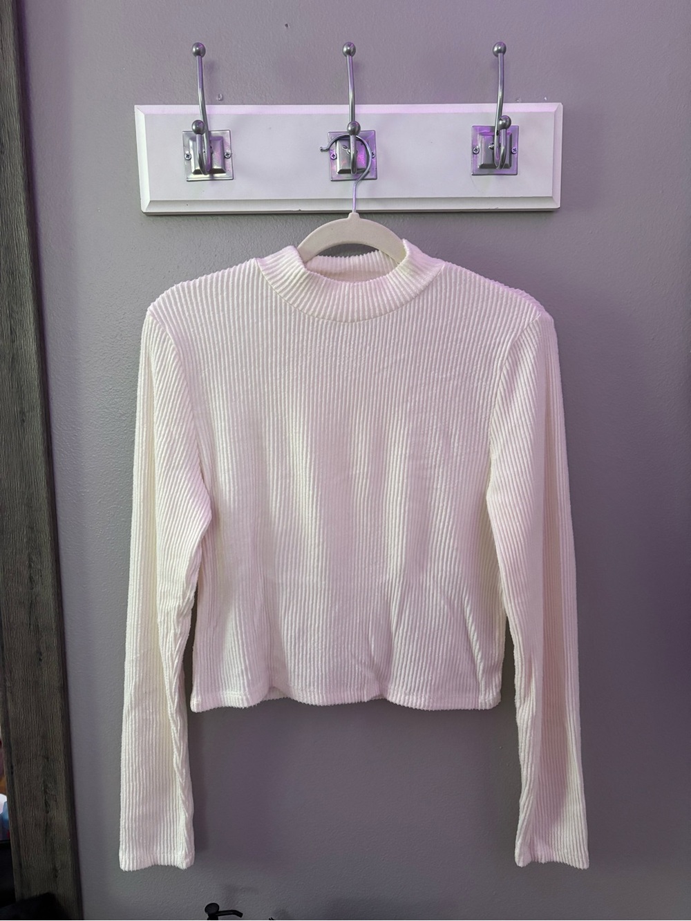 Wallflower Cream Ribbed Mock-Neck Long Sleeve Top